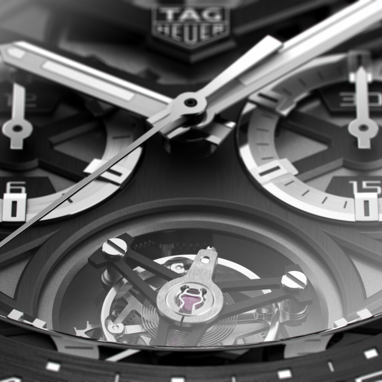 TAG Heuer TAG Heuer Carrera Chronograph Tourbillon Automático 45 mm Titanio con revestimiento de PVD CAR5A8Y.FC6377 Liquidación
