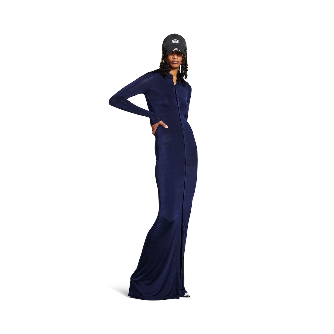 Balenciaga Vestido Maxi Elástico para Mujer en Azul Marino Oscuro
