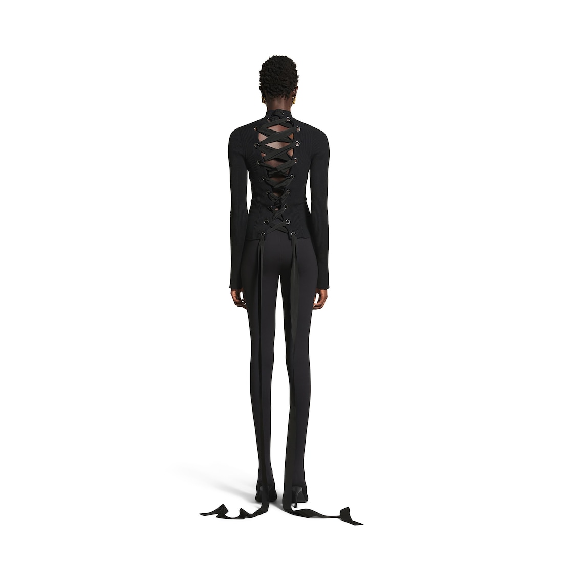 Balenciaga Jersey Con Cuello Cisne Ajustado Con Lazos para Mujer en Negro Gran oferta