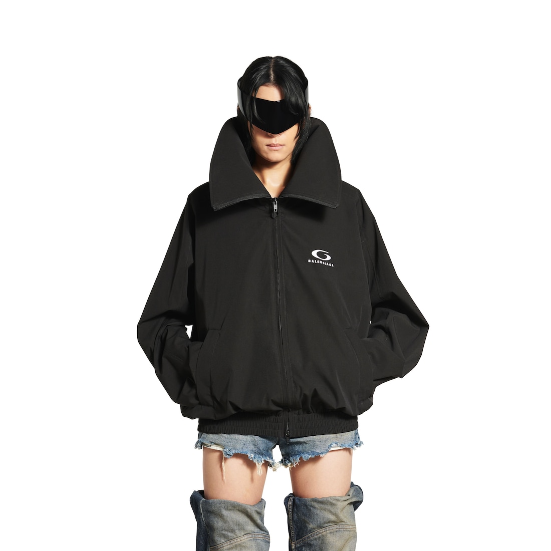 Balenciaga Chaqueta Deportiva De Cuello Alto para Mujer en Negro Envío internacional gratuito