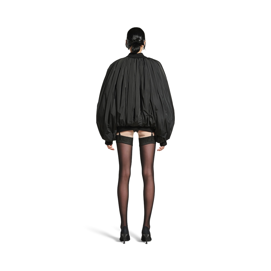 Balenciaga Bomber Drapeada para Mujer en Negro Tienda de fábrica