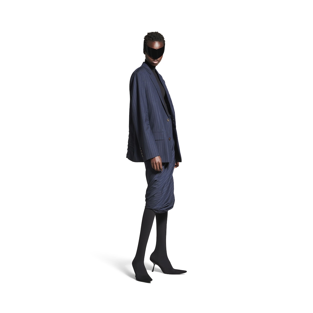 Balenciaga Chaqueta Botonadura Simple Regular para Mujer en Azul Marino Oscuro