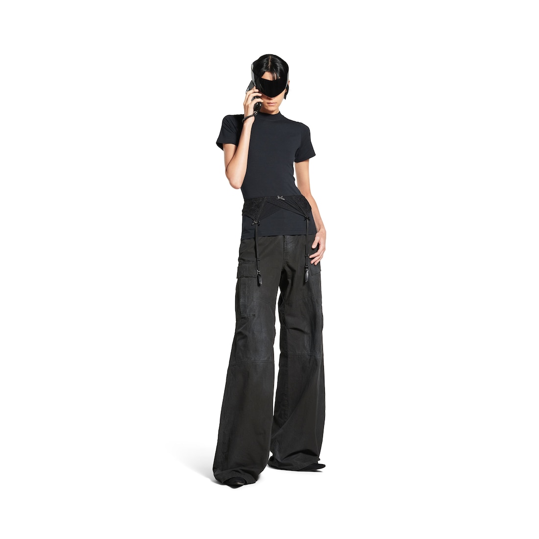Balenciaga Camiseta Lingerie para Mujer en Negro Descolorido