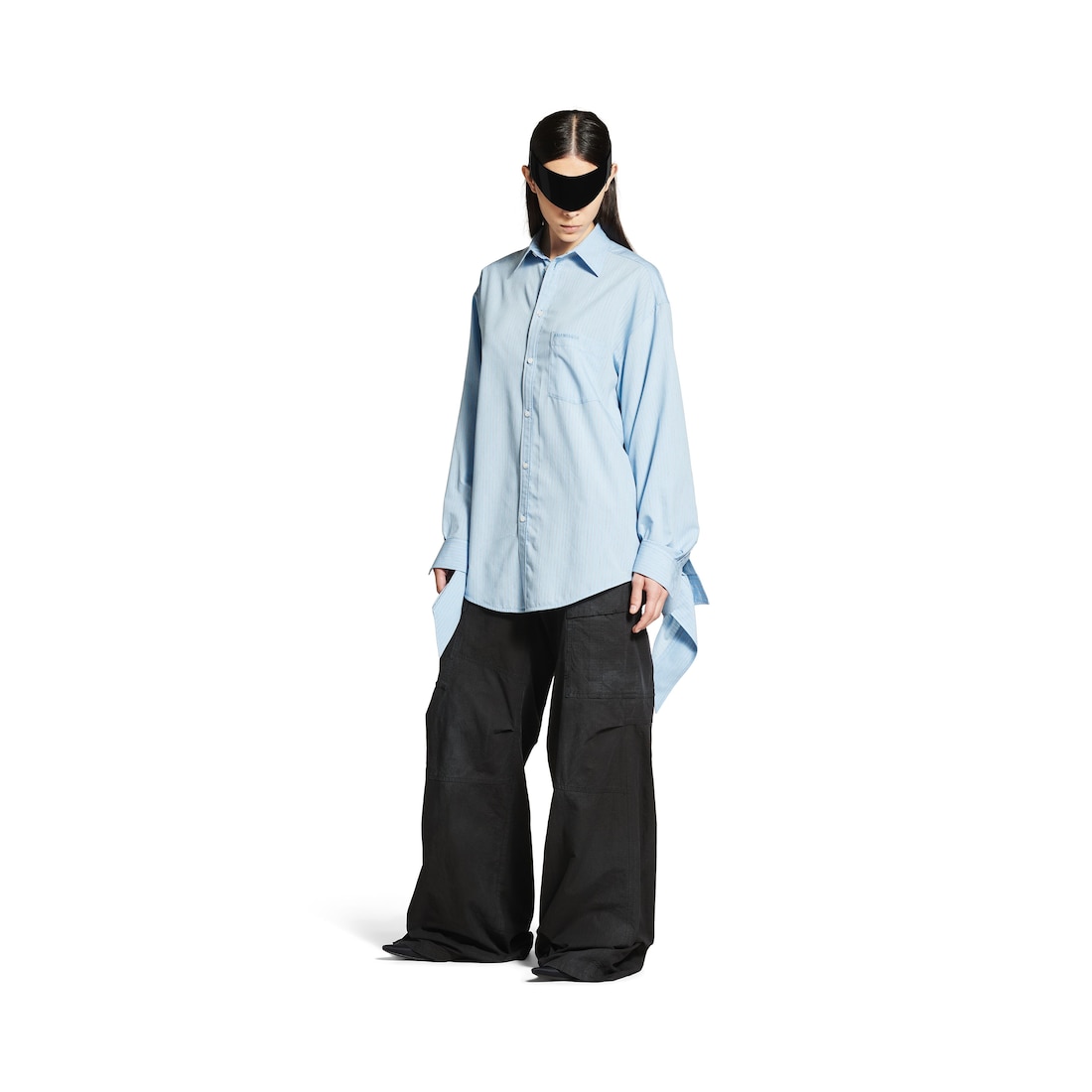 Balenciaga Blusa Puños Anudados para Mujer en Azul/blanco