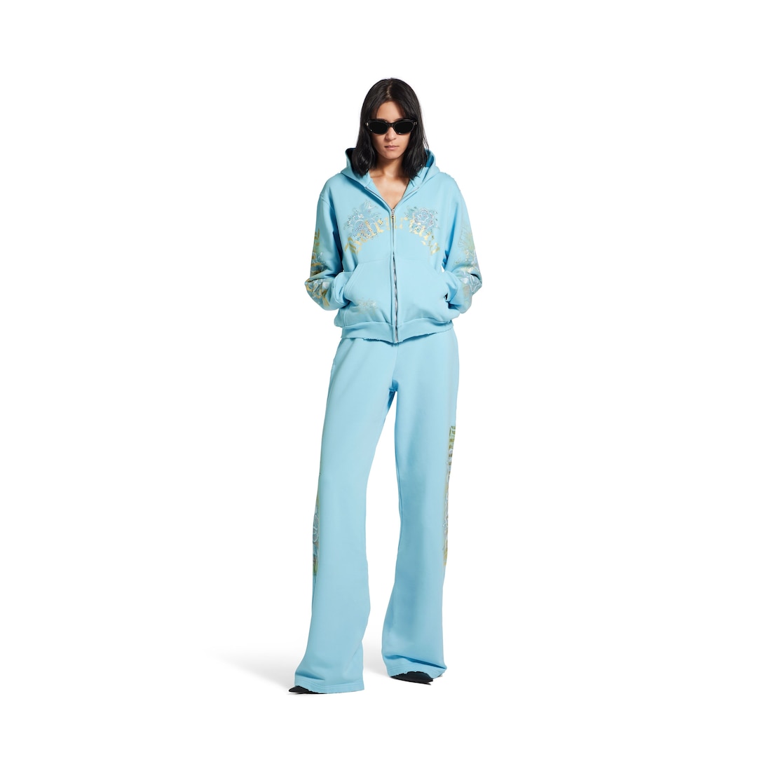 Balenciaga Hoodie Con Cremallera Tacky Tattoo Small Fit para Mujer en Azul Claro