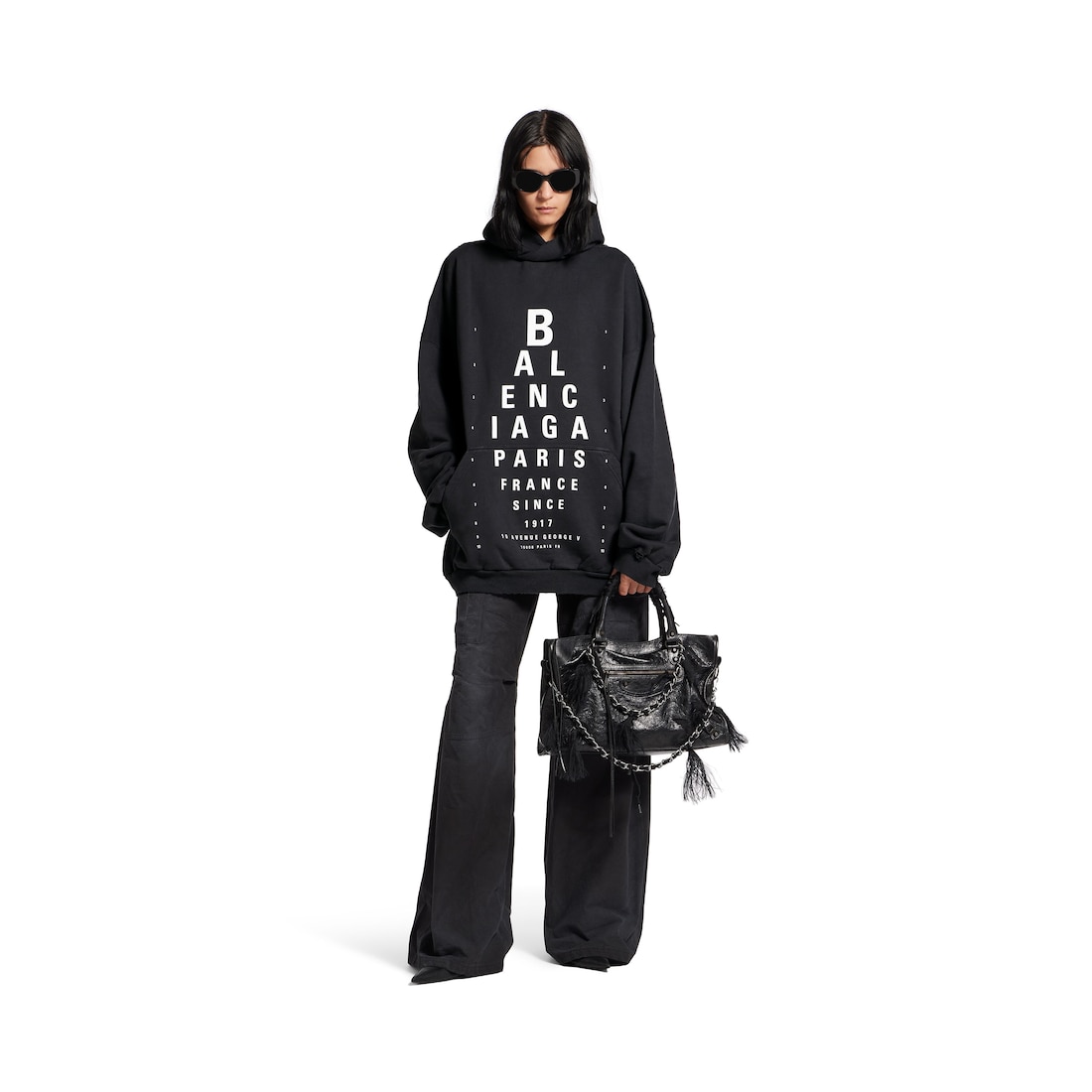 Balenciaga Hoodie Optical Large Fit para Mujer en Negro/blanco