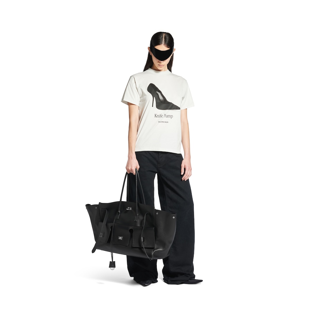 Balenciaga Camiseta Knife Pump Small Fit para Mujer en Blanco Con Efecto Sucio