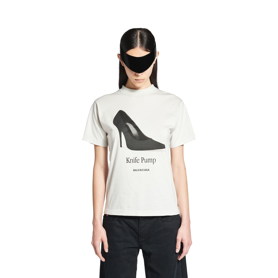 Balenciaga Camiseta Knife Pump Small Fit para Mujer en Blanco Con Efecto Sucio Libre de impuestos