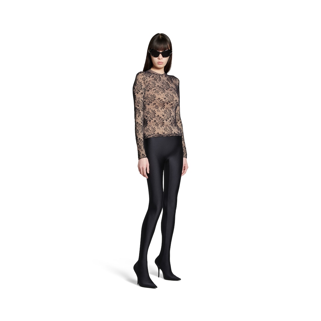 Balenciaga Top Con Cuello Redondo De Encaje para Mujer en Beige/negro