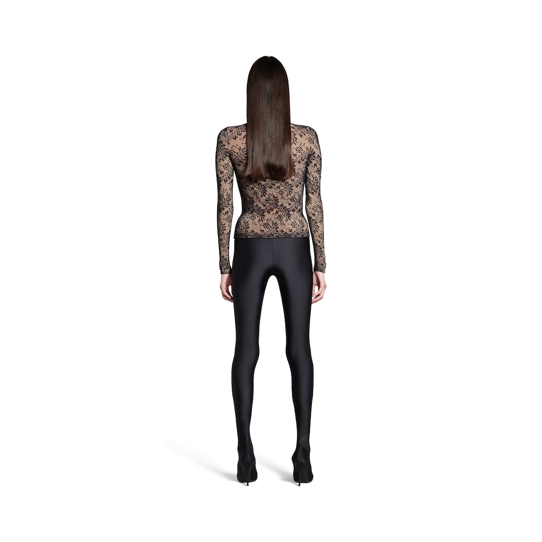 Balenciaga Top Con Cuello Redondo De Encaje para Mujer en Beige/negro Ofertas especiales