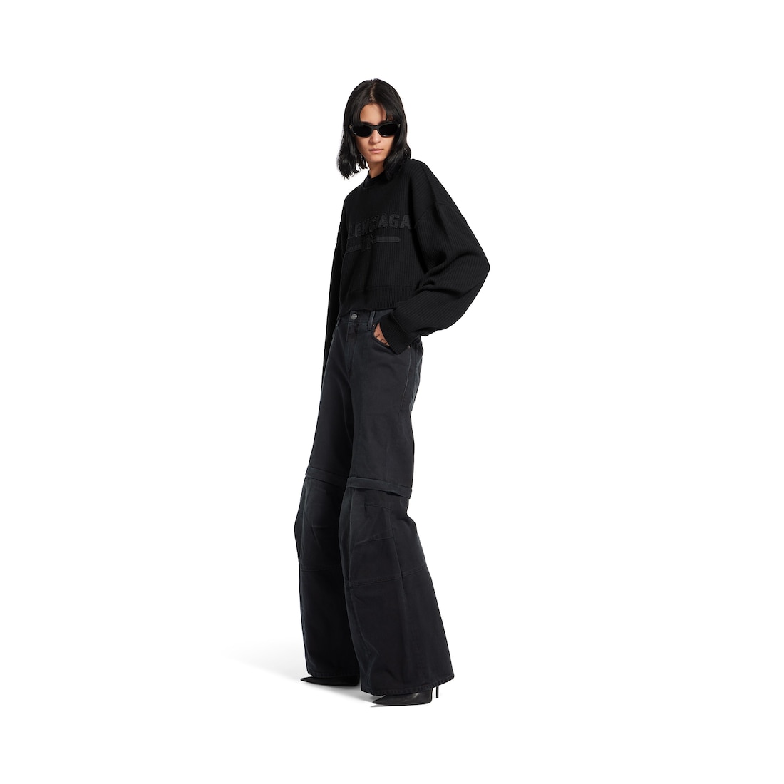 Balenciaga Jersey Con Cuello Redondo Cropped - para Mujer en Negro