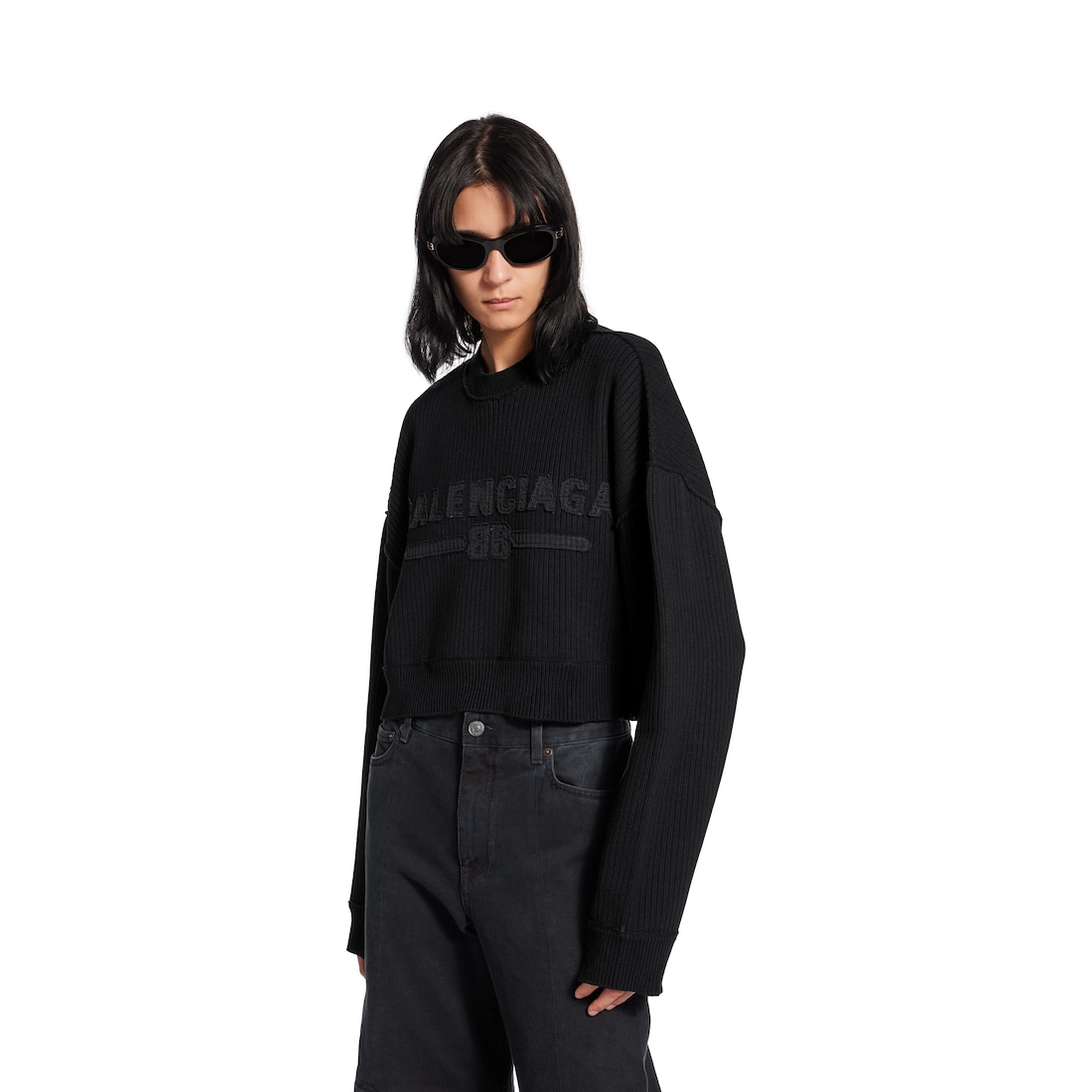 Balenciaga Jersey Con Cuello Redondo Cropped - para Mujer en Negro Tienda