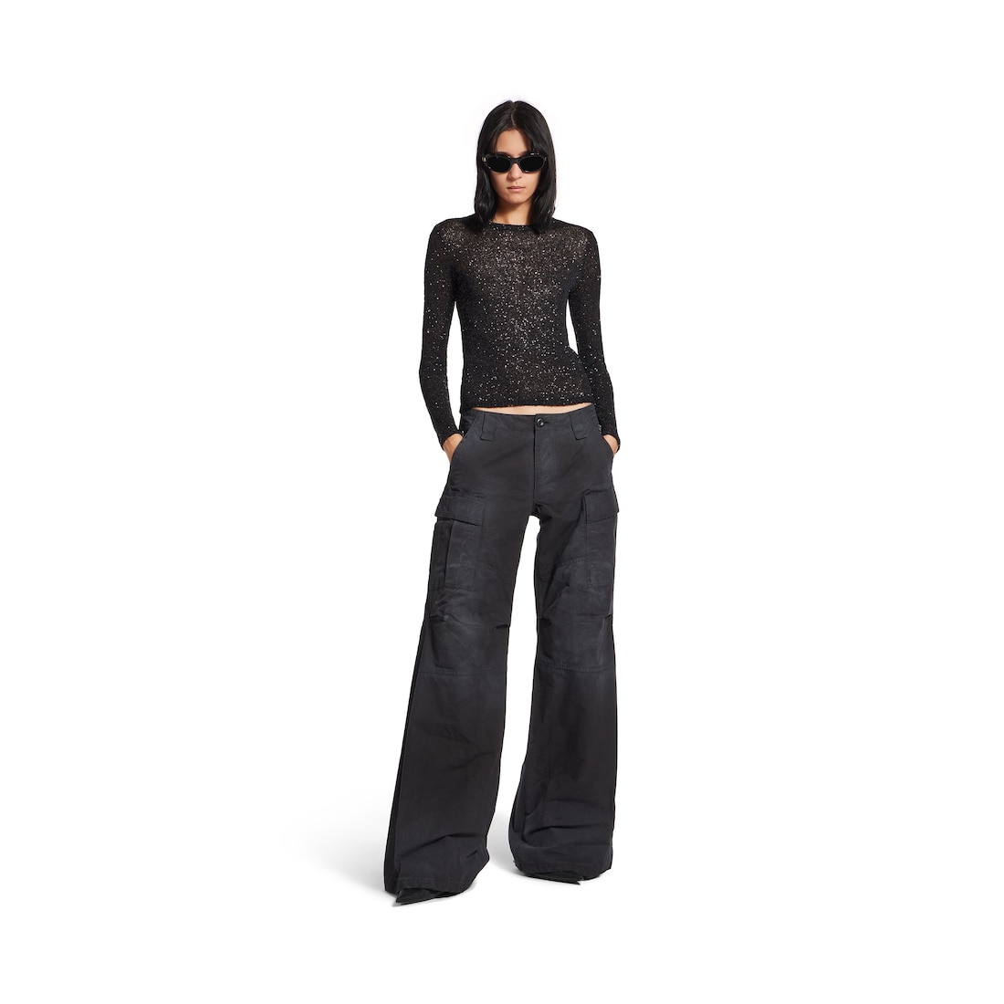 Balenciaga Top Con Cuello Redondo Ajustado para Mujer en Negro