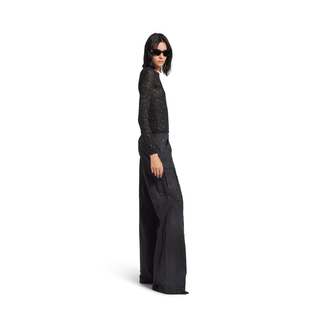 Balenciaga Top Con Cuello Redondo Ajustado para Mujer en Negro Liquidación