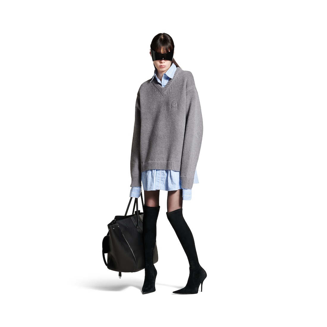 Balenciaga Jersey V-neck Camisa Layered para Mujer en Gris