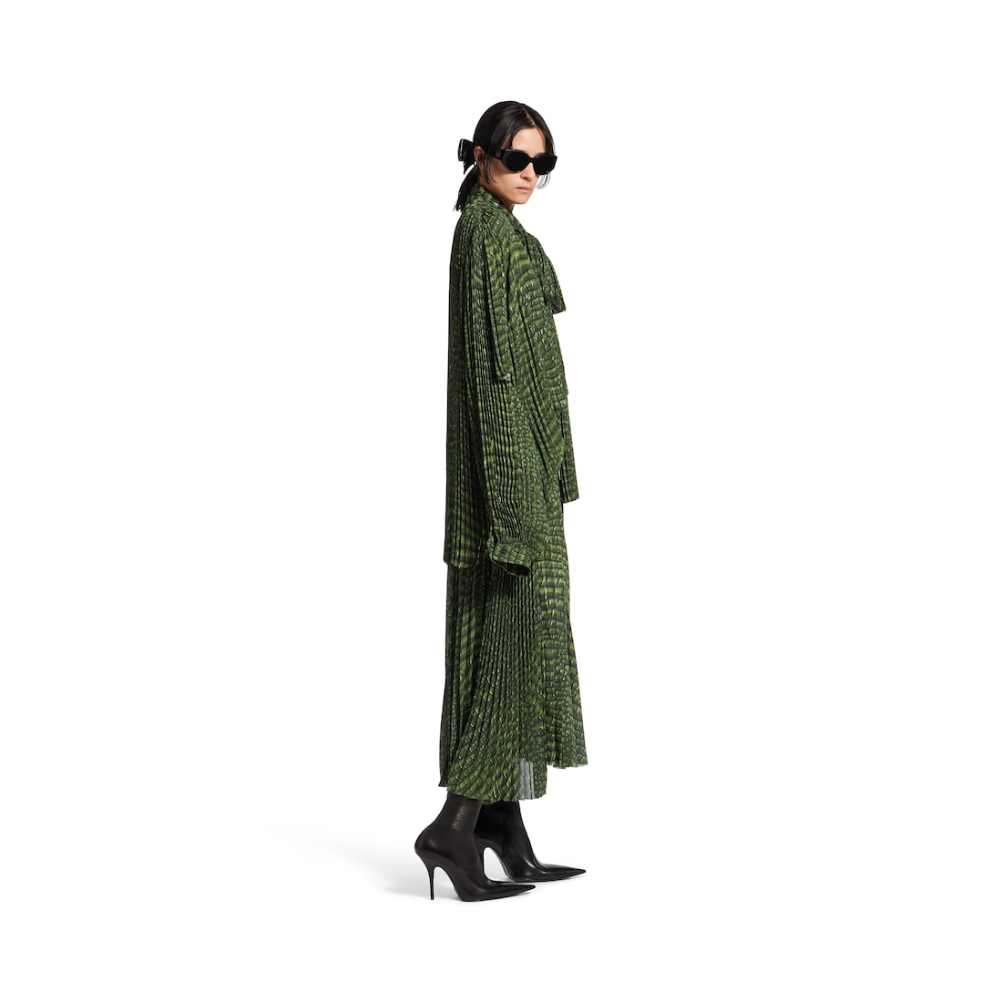 Balenciaga Vestido Plisado Double Sleeve para Mujer en Verde Últimos 3 días