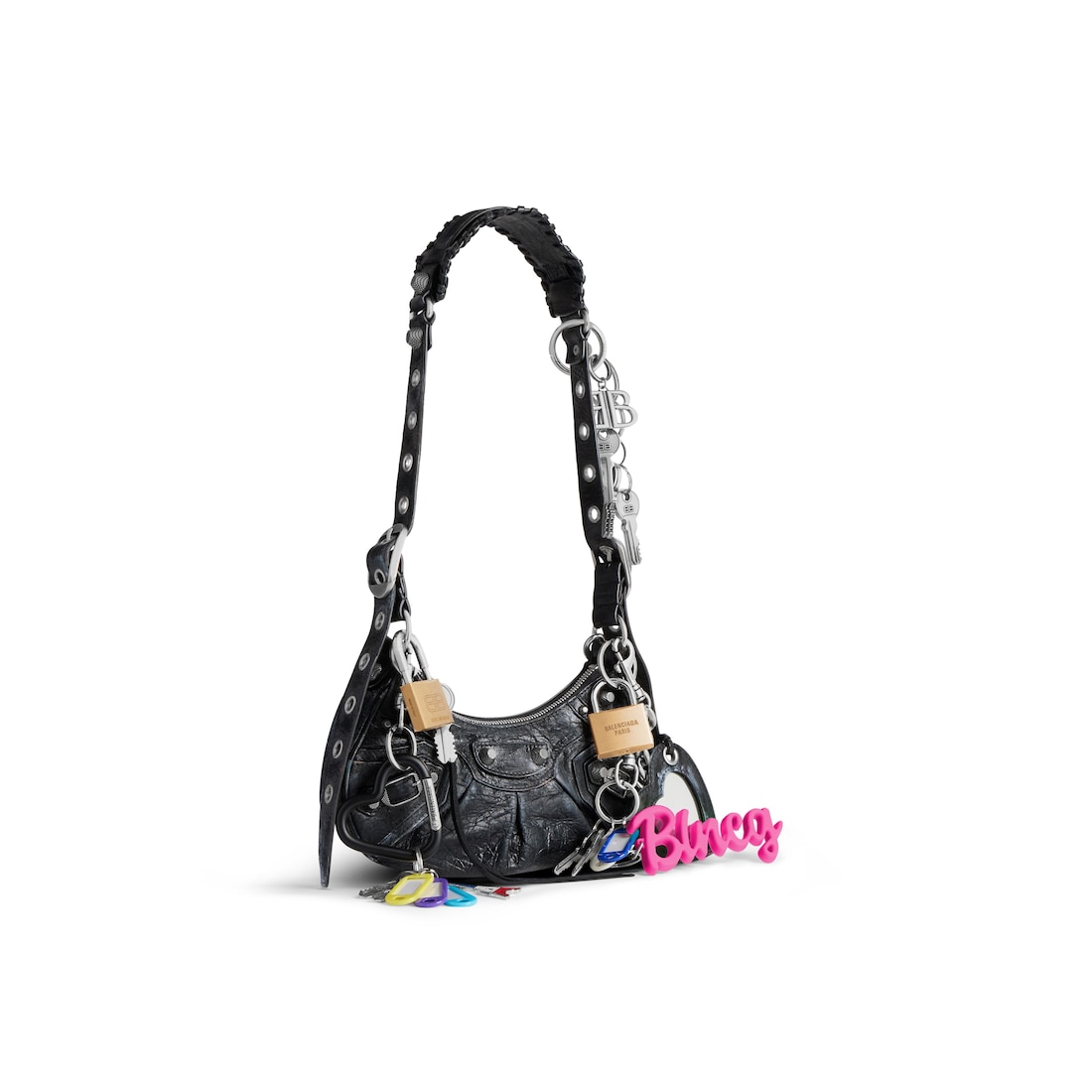 Balenciaga Bolso De Hombro Le Cagole Xs Efecto Desgastado Con Charms para Mujer en Negro Outlet