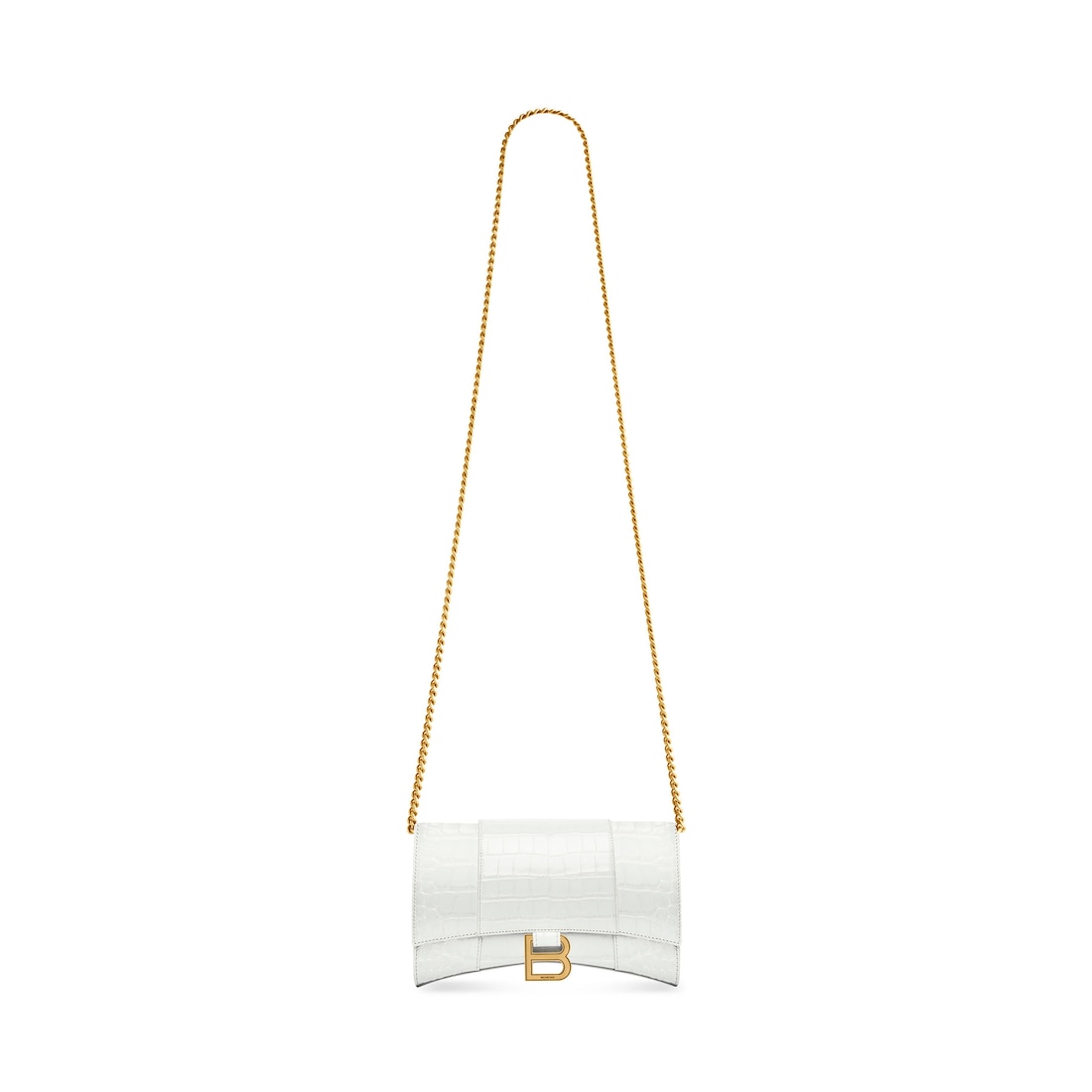 Balenciaga Cartera Con Cadena Hourglass Con Estampado De Piel De Cocodrilo para Mujer en Blanco