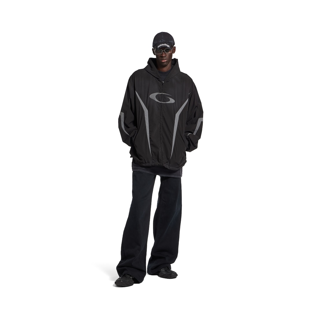 Balenciaga Chaqueta Tracksuit Ancha Loop Sports Icon para Hombre en Negro/gris