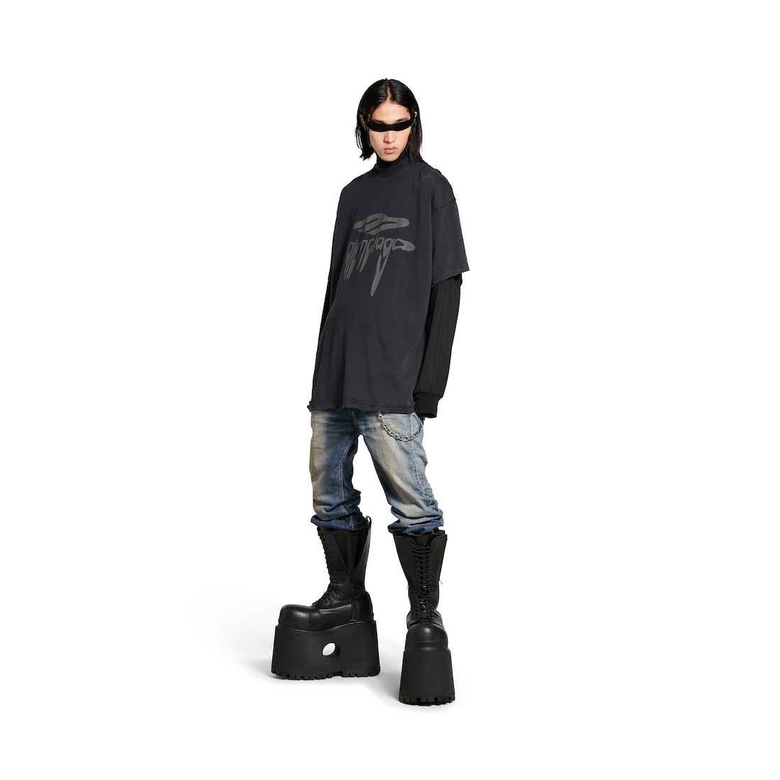 Balenciaga Camiseta 3b Liquefied Oversized para Hombre en Negro/gris