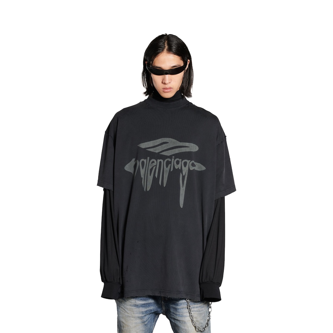 Balenciaga Camiseta 3b Liquefied Oversized para Hombre en Negro/gris Rebajas top