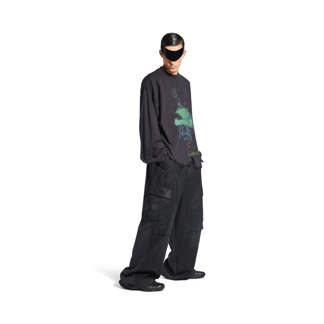 Balenciaga Camiseta De Manga Larga Cropped Diy Imprint para Hombre en Negro Degradado