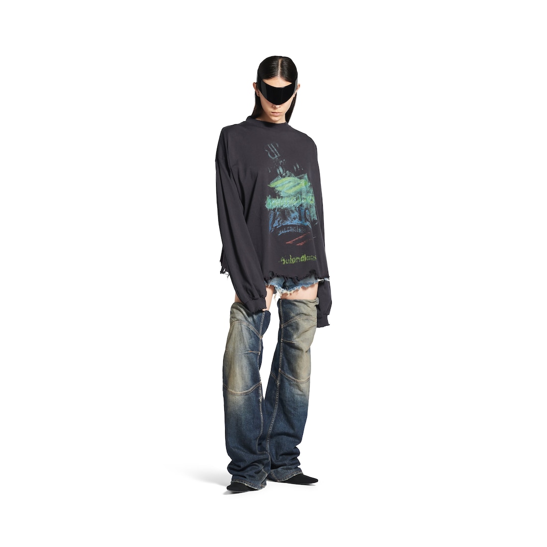 Balenciaga Camiseta De Manga Larga Cropped Diy Imprint para Hombre en Negro Degradado Últimos 2 días