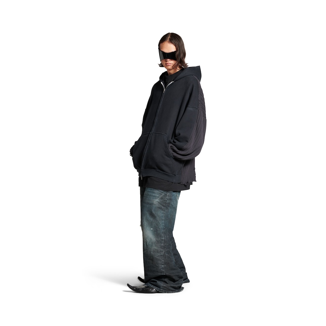 Balenciaga Hoodie Con Cremallera Patched para Hombre en Negro/azul