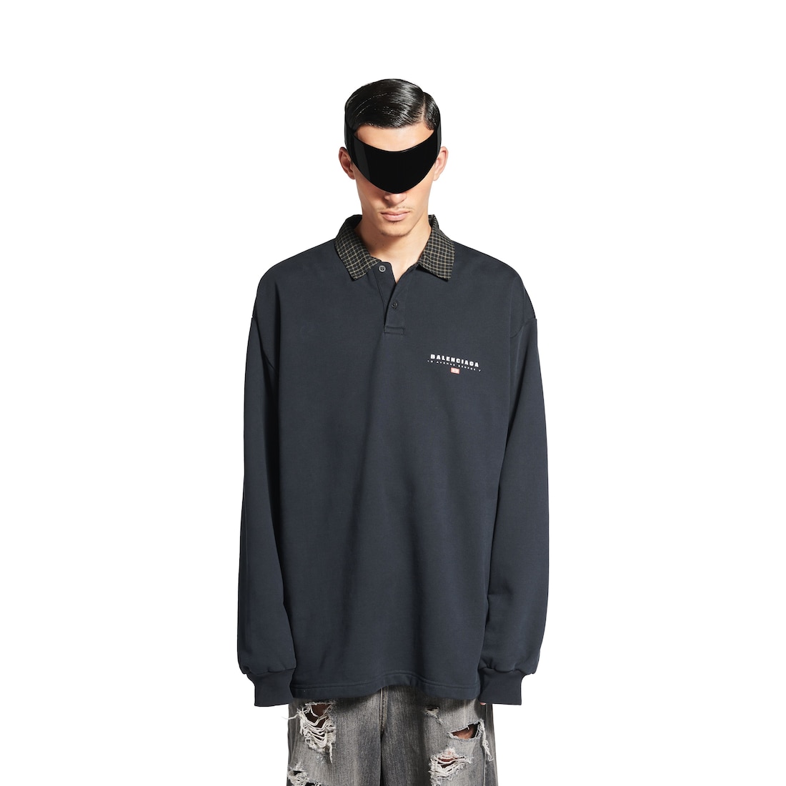 Balenciaga Polo De Manga Larga Con Cuello De Camisa Unity Sport para Hombre en Negro Descolorido Descuento por venta flash