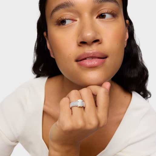 ﻿Tous Anillo de plata motivo oso 10 mm Icon Mesh Limitado a 3 días