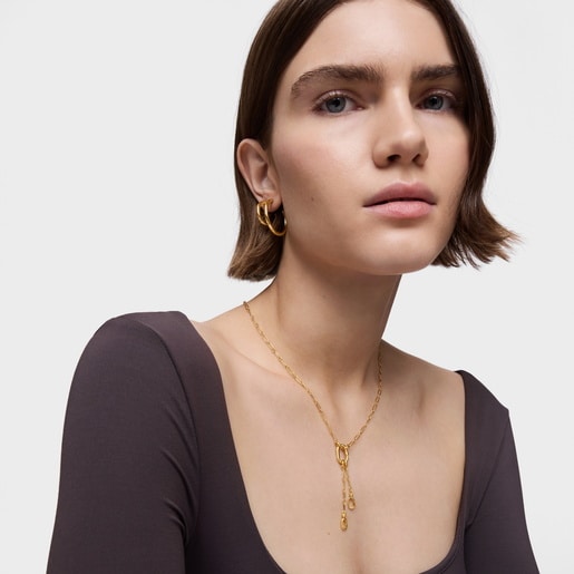 Tous Collar corto con baño de oro 18 kt sobre plata con doble detalle colgante y anilla Hold Oval Liquidación