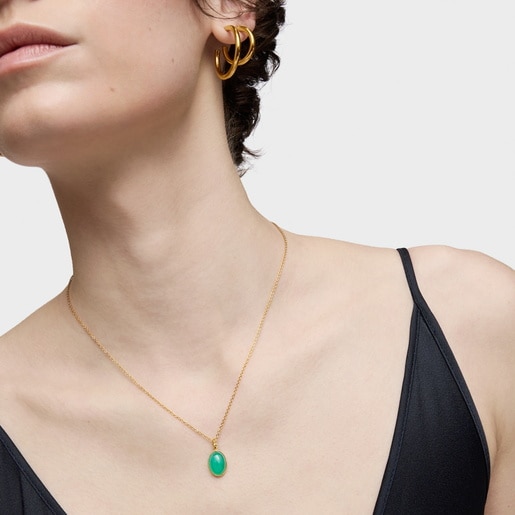 Tous Colgante pequeño con baño de oro 18 kt sobre plata y calcedonia verde Medallions Rebajas top