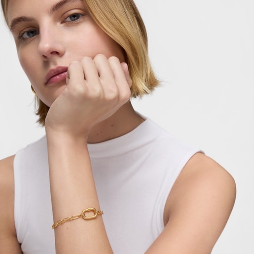 Tous Pulsera cadena con baño de oro 18 kt sobre plata y anilla Hold Oval Envío gratis