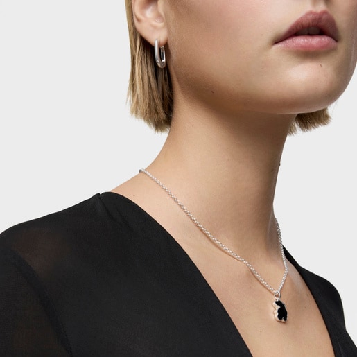 Tous Colgante pequeño de plata y motivo oso en ónix Icon Color Superdescuento