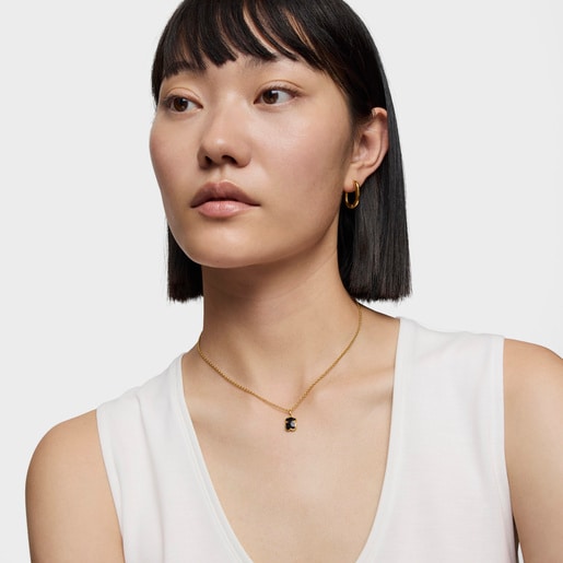 Tous Collar corto con baño de oro 18 kt sobre plata y motivo oso en ónix Icon Color Grandes descuentos