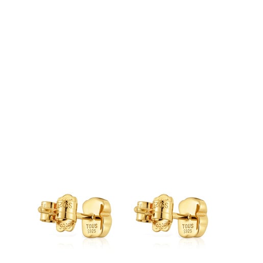 Tous Pendientes oso con baño de oro 18 kt sobre plata y ónix 6 mm Icon Color Envío internacional gratuito