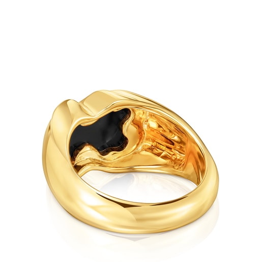 Tous Anillo mediano con baño de oro 18 kt sobre plata y motivo oso en ónix Icon Color Tienda de fábrica