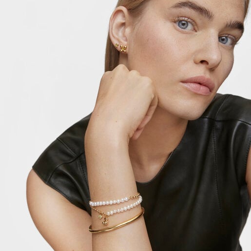 Tous Pulsera cadena oso con baño de oro sobre plata perlas cultivadas y peridoto Bold Bear Descuento por venta flash