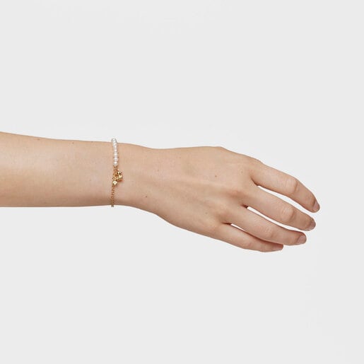 Tous Pulsera cadena oso con baño de oro sobre plata perlas cultivadas y peridoto Bold Bear Descuento por venta flash