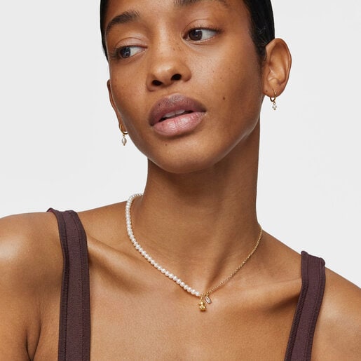 Tous Collar corto oso con baño de oro sobre plata perlas cultivadas y topacio Bold Bear Ofertas de temporada