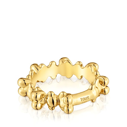 Tous Anillo mediano con baño de oro 18 kt sobre plata y motivos oso Bold Bear Grandes ahorros