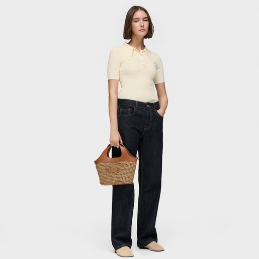 Tous Capazo mediano camel TOUS Lirio Rafia Gran oferta