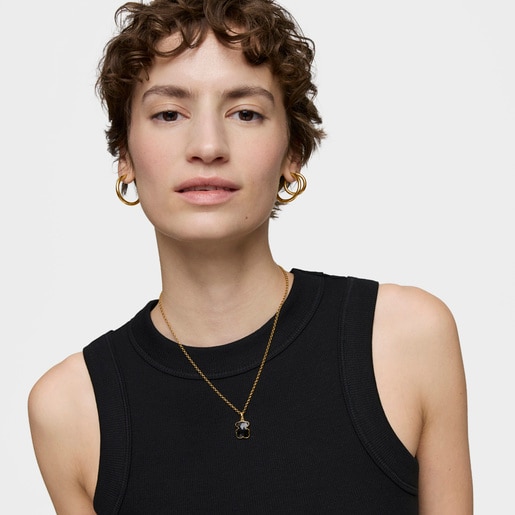 Tous Colgante pequeño con baño de oro 18 kt sobre plata y motivo oso en ónix Icon Color Superdescuento