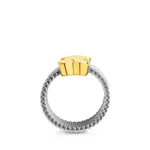 Tous Anillo de acero y oro motivo oso mediano Mesh Ahorra y exporta