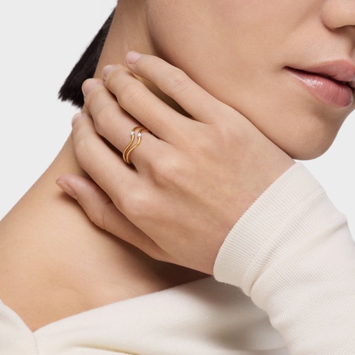 Tous Anillo onda de oro y diamantes Daisy Ofertas de temporada