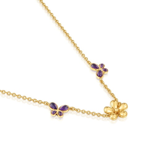 Tous Collar corto con baño de oro de 18 kt sobre plata y amatista Daisy Rebajas de fin de temporada