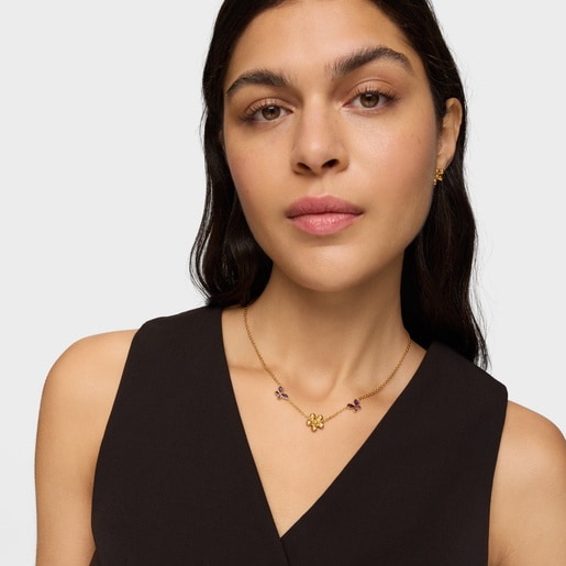 Tous Collar corto con baño de oro de 18 kt sobre plata y amatista Daisy Rebajas de fin de temporada