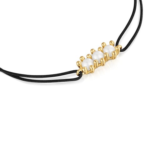 Tous Pulsera de oro perlas cultivadas y nylon negro Daisy Devoluciones gratuitas