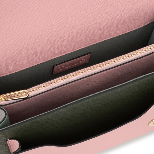 Tous Bandolera mediana gris y rosa Audree Saffiano En línea