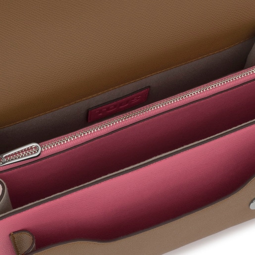 Tous Bandolera mediana rosa y tierra Audree Saffiano Outlet